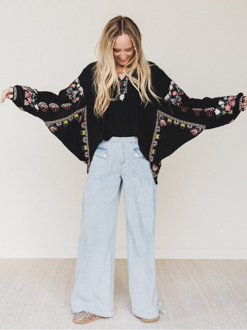THREE BIRD NEST Frida Embroidered Dolman Sleeve Top